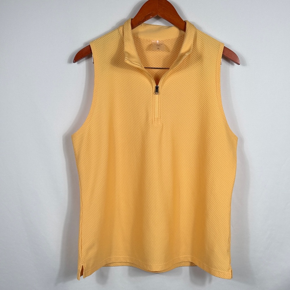 CALIA Butternut Yellow Honeycomb textured 1/4 Zip Athletic Tank Top. Size XL.